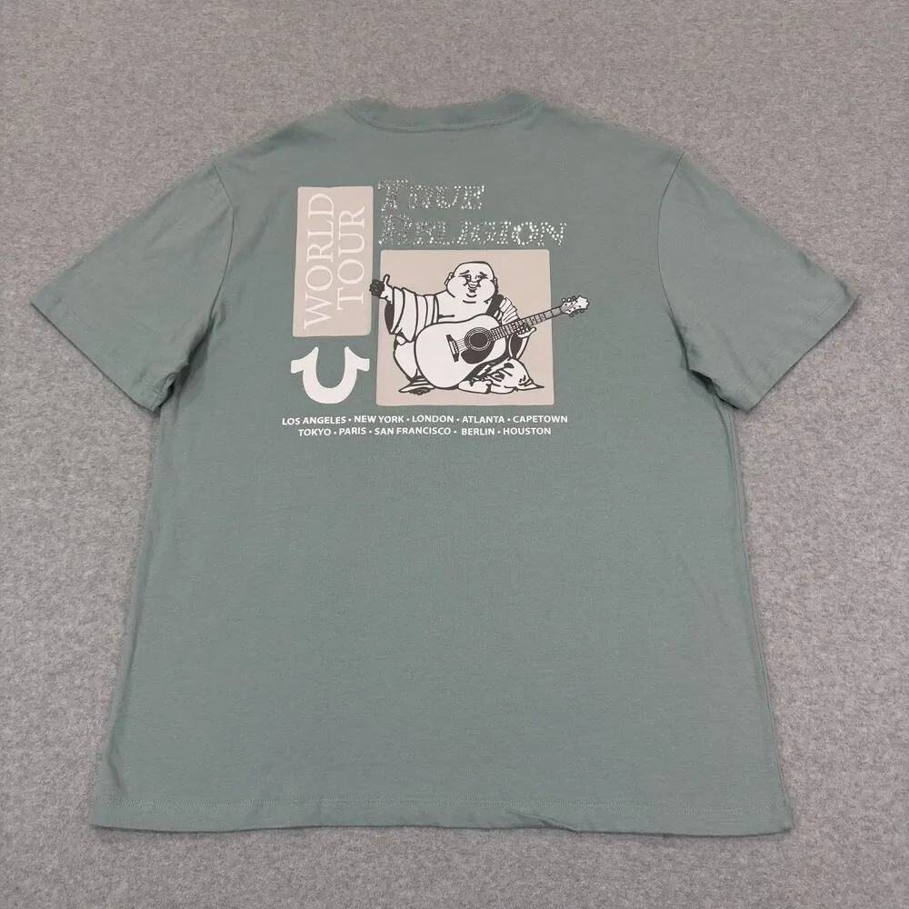True Religion Men's Crystal Poster Buddha Tee Shirt Medium M Arona Green NWT